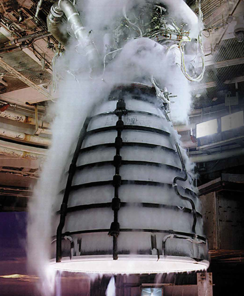 RS-25 being tested at NASA's John C. Stennis Space Center